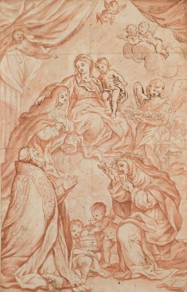 Scuola romana del XVIII secolo : Gloria della Vergine Maria  - Asta Disegni antichi - Associazione Nazionale - Case d'Asta italiane