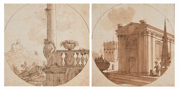 Scuola fiorentina del XVIII secolo : Studi di paesaggi e architetture  - Asta Disegni antichi - Associazione Nazionale - Case d'Asta italiane