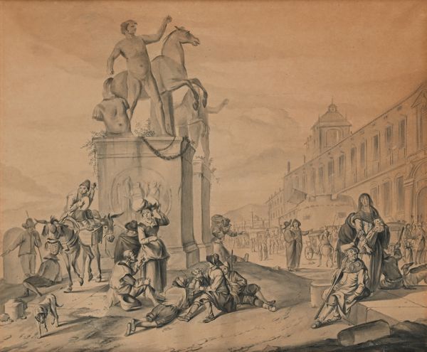 Scuola romana del XVIII secolo : Veduta di Piazza del Quirinale da Johannes Lingelbach  - Asta Disegni antichi - Associazione Nazionale - Case d'Asta italiane