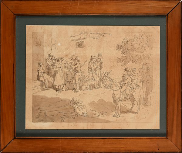 Bartolomeo Pinelli : Donne e soldati all'osteria  - Asta Disegni antichi - Associazione Nazionale - Case d'Asta italiane