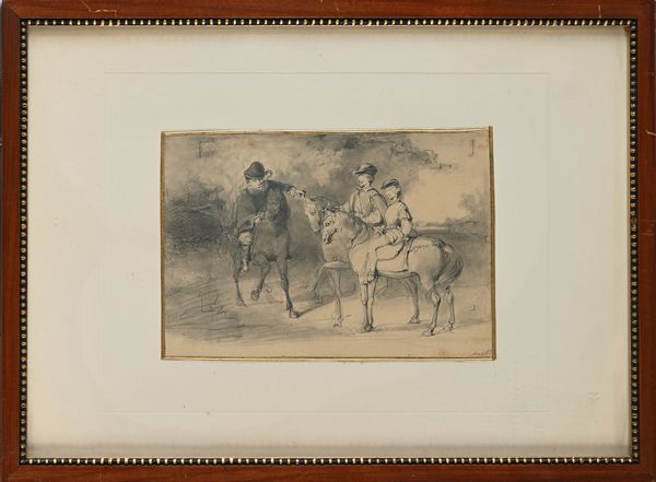 Scuola Inglese XIX secolo : Tre giovani a cavallo  - Asta Disegni antichi - Associazione Nazionale - Case d'Asta italiane