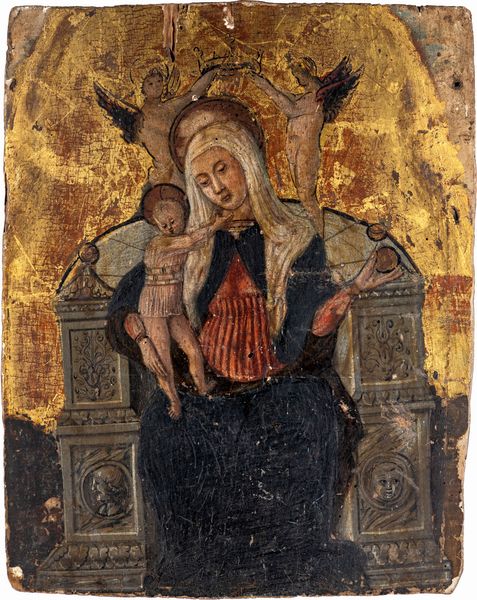 Scuola lombarda del XV secolo : Madonna in trono con il Bambino e angeli  - Asta Disegni antichi - Associazione Nazionale - Case d'Asta italiane