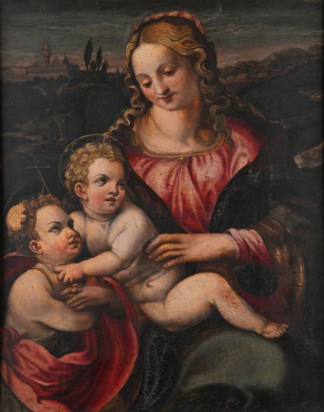 SCUOLA TOSCANA DEL XV SECOLO : Madonna con Bambino e San Giovannino del XV secolo  - Asta Disegni antichi - Associazione Nazionale - Case d'Asta italiane