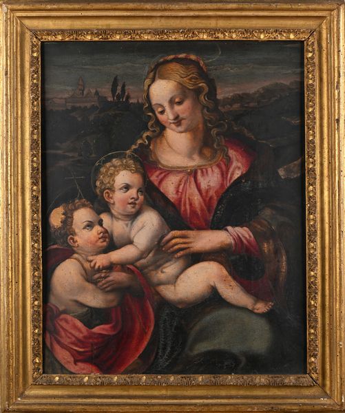 SCUOLA TOSCANA DEL XV SECOLO : Madonna con Bambino e San Giovannino del XV secolo  - Asta Disegni antichi - Associazione Nazionale - Case d'Asta italiane
