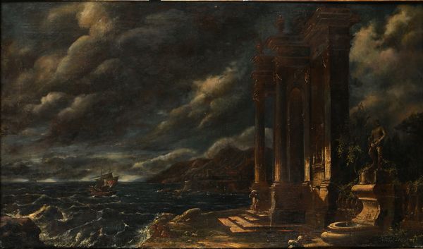 Bartolomeo Pedon, Attribuito a : Tempesta marina con rovine classiche  - Asta Disegni antichi - Associazione Nazionale - Case d'Asta italiane