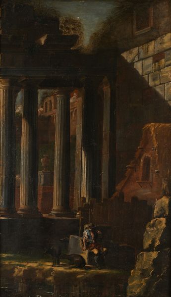 Michelangelo Cerquozzi : Veduta con rovine  - Asta Disegni antichi - Associazione Nazionale - Case d'Asta italiane