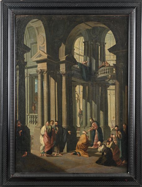 Scuola veneta del XVIII secolo : Capriccio con rovine architettoniche e figure  - Asta Disegni antichi - Associazione Nazionale - Case d'Asta italiane