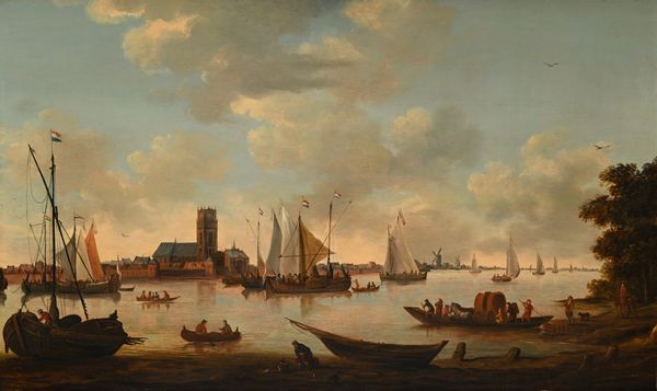 Hendrick De Meyer I : Vista di Dordrecht dal fiume Maas  - Asta Disegni antichi - Associazione Nazionale - Case d'Asta italiane