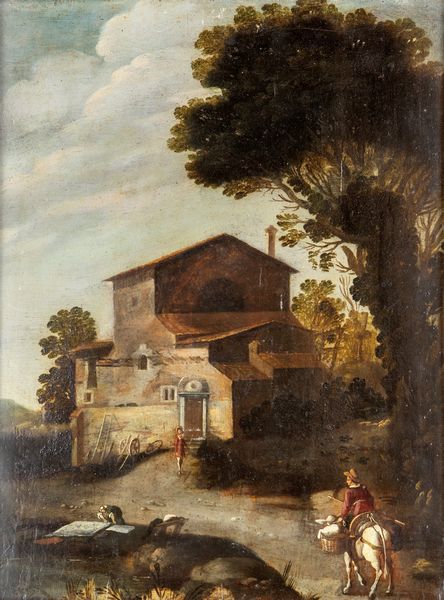 Thomas Wijck , Attribuito a : Coppia di paesaggi campestri con pastori  - Asta Disegni antichi - Associazione Nazionale - Case d'Asta italiane