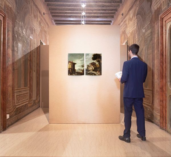 Thomas Wijck , Attribuito a : Coppia di paesaggi campestri con pastori  - Asta Disegni antichi - Associazione Nazionale - Case d'Asta italiane