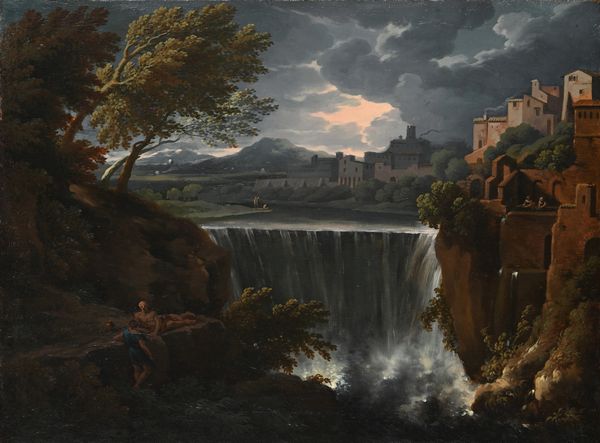 Jan Frans van Bloemen detto l'Orizzonte : Veduta con le cascate di Tivoli  - Asta Disegni antichi - Associazione Nazionale - Case d'Asta italiane