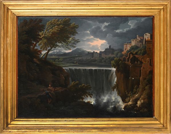 Jan Frans van Bloemen detto l'Orizzonte : Veduta con le cascate di Tivoli  - Asta Disegni antichi - Associazione Nazionale - Case d'Asta italiane