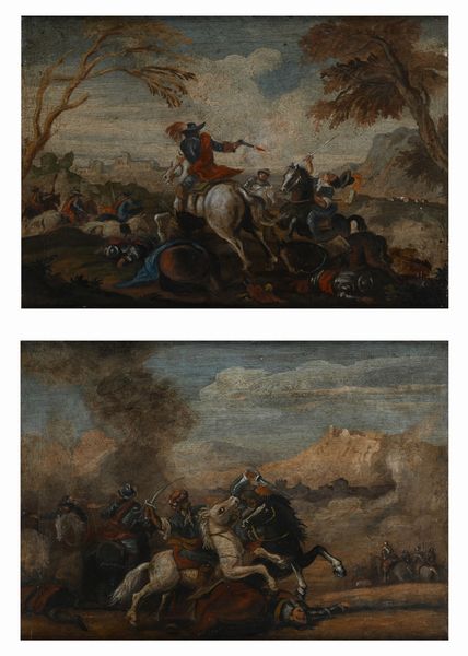 Scuola italiana del XVIII secolo : Coppia di battaglie  - Asta Disegni antichi - Associazione Nazionale - Case d'Asta italiane