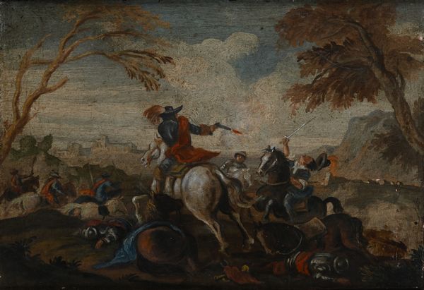 Scuola italiana del XVIII secolo : Coppia di battaglie  - Asta Disegni antichi - Associazione Nazionale - Case d'Asta italiane