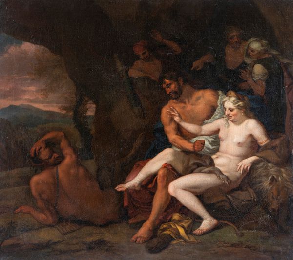 Scuola fiamminga del XVII secolo : Ercole e Onflae  - Asta Disegni antichi - Associazione Nazionale - Case d'Asta italiane