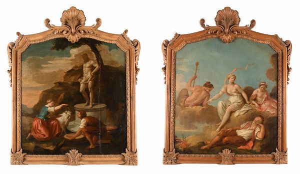 Scuola veneta del XVIII secolo : Coppia di scene mitologiche  - Asta Disegni antichi - Associazione Nazionale - Case d'Asta italiane