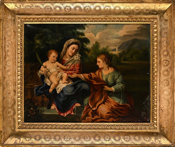 Scuola veneta del XIX secolo : Santa Martina con Madonna e Bambino  - Asta Disegni antichi - Associazione Nazionale - Case d'Asta italiane