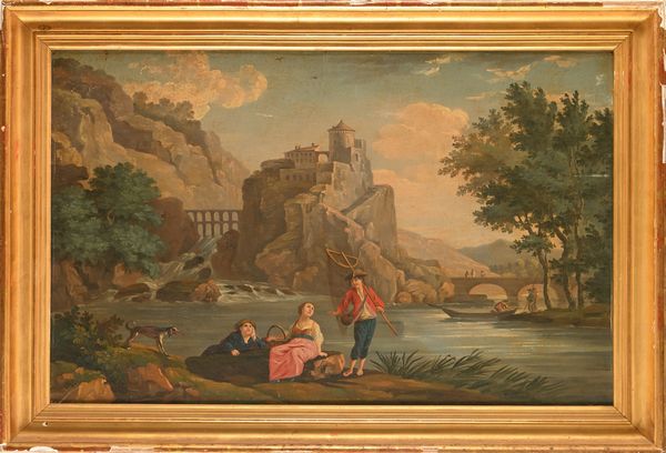 Scuola francese del XIX secolo : Corteggiamento sul lago  - Asta Disegni antichi - Associazione Nazionale - Case d'Asta italiane