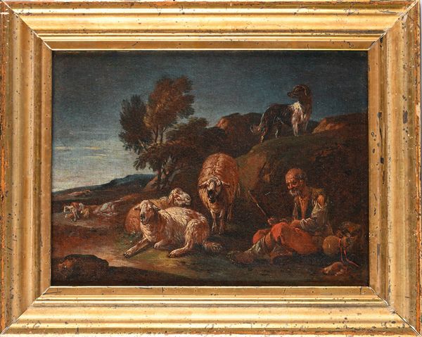 Philipp Peter Roos, Attribuito a : Paesaggio con armenti al pascolo  - Asta Disegni antichi - Associazione Nazionale - Case d'Asta italiane