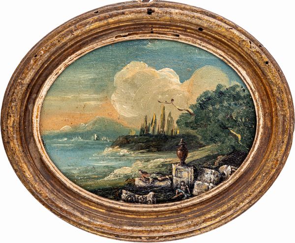 Scuola romana del XVIII secolo : Paesaggio con rovine  - Asta Disegni antichi - Associazione Nazionale - Case d'Asta italiane