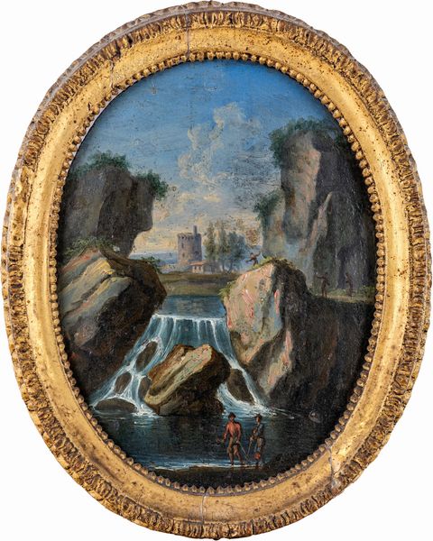 Scuola emiliana del XVIII secolo : Paesaggio con cascata  - Asta Disegni antichi - Associazione Nazionale - Case d'Asta italiane