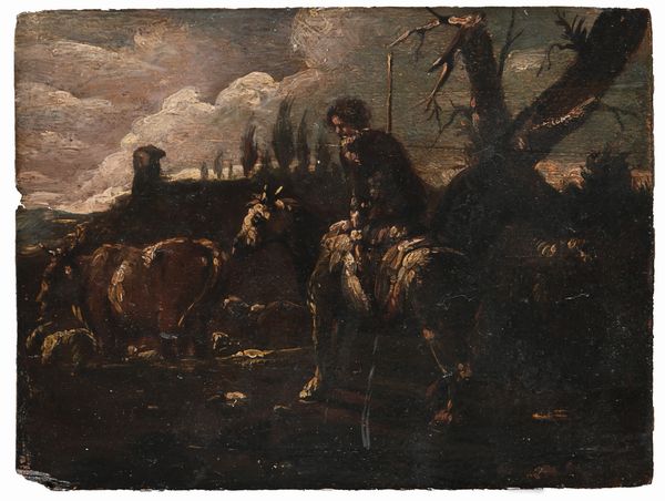 Pittore bambocciante del XVII secolo : Pastore con armenti  - Asta Disegni antichi - Associazione Nazionale - Case d'Asta italiane