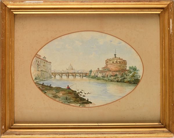 Coppia di acquarelli di vedute di Roma a) Ponte Sant'Angelo b) Colosseo  - Asta Disegni antichi - Associazione Nazionale - Case d'Asta italiane