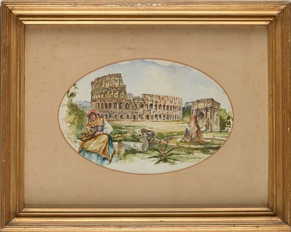 Coppia di acquarelli di vedute di Roma a) Ponte Sant'Angelo b) Colosseo  - Asta Disegni antichi - Associazione Nazionale - Case d'Asta italiane