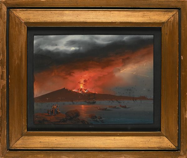 Pittore fine XIX/inizi XX secolo : Notturno col Vesuvio in eruzione  - Asta Disegni antichi - Associazione Nazionale - Case d'Asta italiane