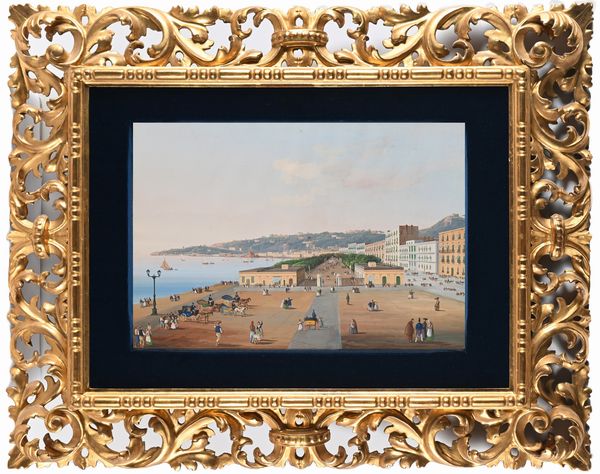 Pittore napoletano del XIX secolo : Villa reale con carrozze  - Asta Disegni antichi - Associazione Nazionale - Case d'Asta italiane