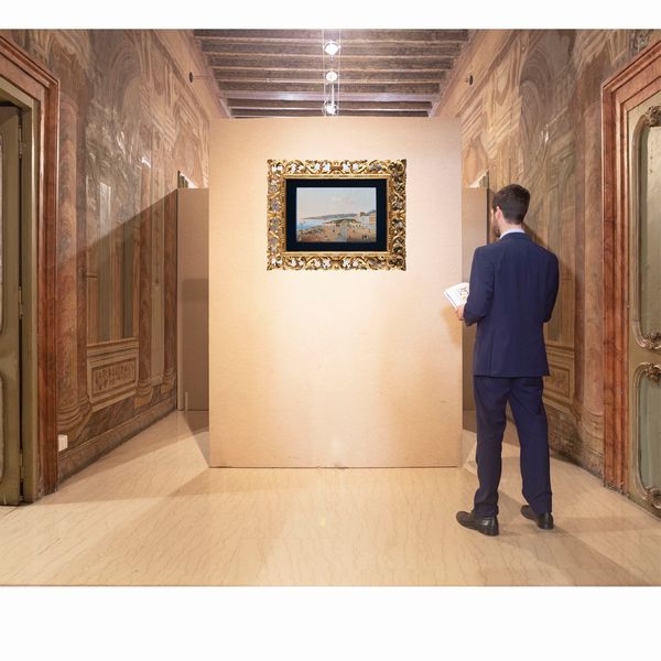 Pittore napoletano del XIX secolo : Villa reale con carrozze  - Asta Disegni antichi - Associazione Nazionale - Case d'Asta italiane