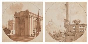 Scuola fiorentina del XVIII secolo : Studi di paesaggi e architetture  - Asta Disegni antichi - Associazione Nazionale - Case d'Asta italiane