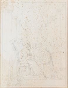 Pittore nazareno del XIX secolo : Consacrazione di San Lorenzo Diacono da parte di Sisto II, da Beato Angelico e Benozzo Gozzoli nella cappella Niccolina del Palazzo del Vaticano  - Asta Disegni antichi - Associazione Nazionale - Case d'Asta italiane