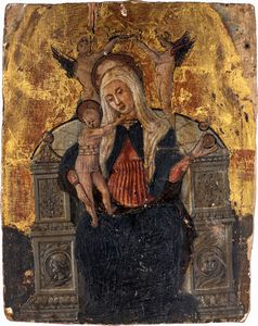 Scuola lombarda del XV secolo - Madonna in trono con il Bambino e angeli