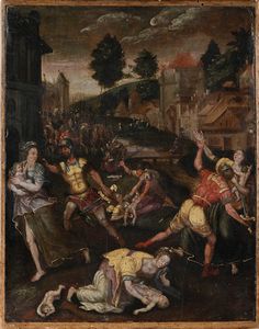 Scuola fiamminga del XVII secolo : Strage degli innocenti  - Asta Disegni antichi - Associazione Nazionale - Case d'Asta italiane