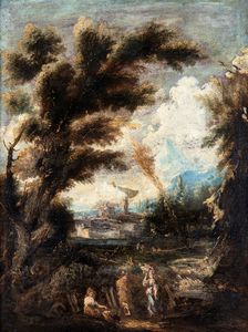 Antonio Francesco Peruzzini, Attribuito a - Paesaggio con figure