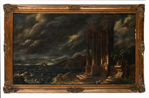 Bartolomeo Pedon, Attribuito a : Tempesta marina con rovine classiche  - Asta Disegni antichi - Associazione Nazionale - Case d'Asta italiane