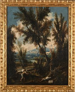 Antonio Francesco Peruzzini : Paesaggio con viandanti  - Asta Disegni antichi - Associazione Nazionale - Case d'Asta italiane