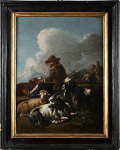 Philipp Peter Roos : Coppia di paesaggi con pastori e armenti  - Asta Disegni antichi - Associazione Nazionale - Case d'Asta italiane