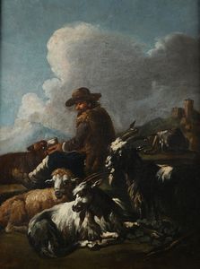 Philipp Peter Roos : Coppia di paesaggi con pastori e armenti  - Asta Disegni antichi - Associazione Nazionale - Case d'Asta italiane