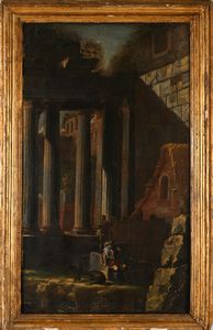 Michelangelo Cerquozzi : Veduta con rovine  - Asta Disegni antichi - Associazione Nazionale - Case d'Asta italiane