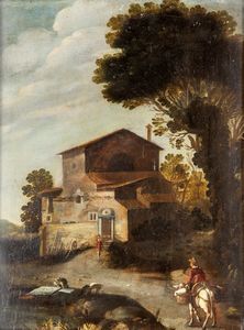 Thomas Wijck , Attribuito a : Coppia di paesaggi campestri con pastori  - Asta Disegni antichi - Associazione Nazionale - Case d'Asta italiane