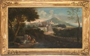 Andrea Locatelli : Paesaggio lacustre  - Asta Disegni antichi - Associazione Nazionale - Case d'Asta italiane