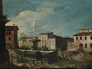 Scuola romana del XVIII secolo - Veduta con la piazza di Santa Maria Maggiore