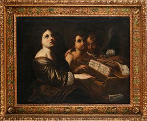 SCUOLA ROMANA DEL XVII SECOLO : Santa Cecilia  - Asta Disegni antichi - Associazione Nazionale - Case d'Asta italiane