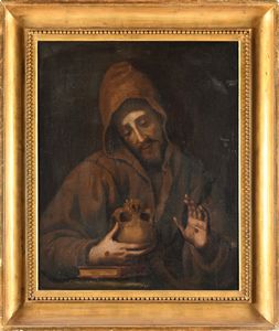 SCUOLA ROMANA DEL XVII SECOLO : San Francesco orante  - Asta Disegni antichi - Associazione Nazionale - Case d'Asta italiane