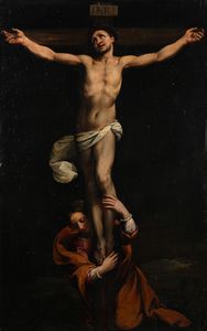 PITTORE DEL XVIII SECOLO - Cristo in croce con la Maddalena