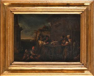 Michelangelo Cerquozzi, Attribuito a : Sosta dei viandanti nella campagna romana  - Asta Disegni antichi - Associazione Nazionale - Case d'Asta italiane