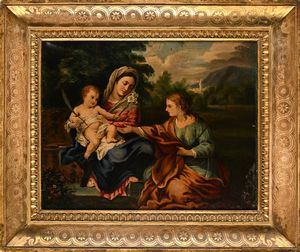 Scuola veneta del XIX secolo : Santa Martina con Madonna e Bambino  - Asta Disegni antichi - Associazione Nazionale - Case d'Asta italiane