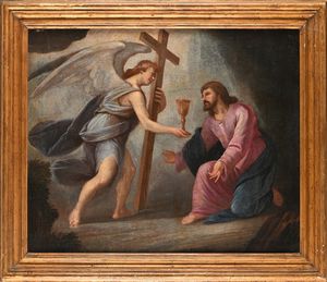 SCUOLA ROMANA DEL XVII SECOLO : Cristo con Angelo  - Asta Disegni antichi - Associazione Nazionale - Case d'Asta italiane